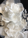 Ivory 15cm Long Double Flower Applique. Sold as Pairs