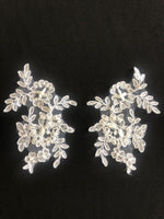 White Corded Applique, Beaded & Sequined.  Sold as Pairs