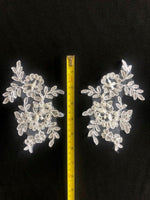 White Corded Applique, Beaded & Sequined.  Sold as Pairs