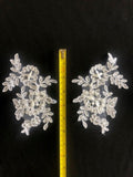 White Corded Applique, Beaded & Sequined.  Sold as Pairs