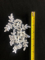 White Corded Applique, Beaded & Sequined.  Sold as Pairs