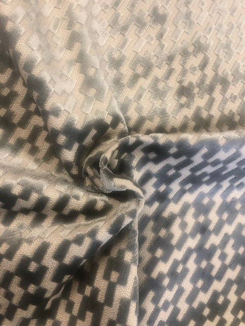 Flame Retardant Cut Velvet Grey Geometric Upholstery Fabric