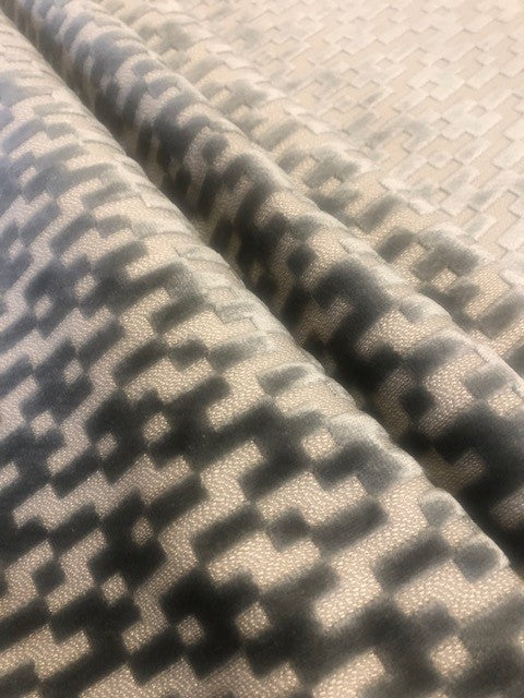 Flame Retardant Cut Velvet Grey Geometric Upholstery Fabric