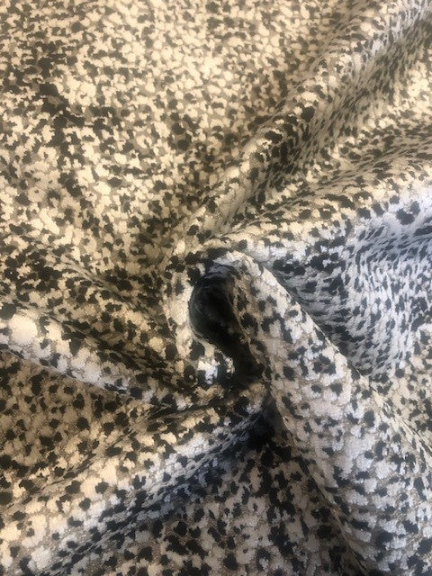 Flame Retardant Cut Velvet Mottled Black & White on Grey Upholstery Fabric