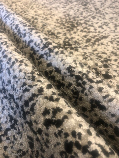 Flame Retardant Cut Velvet Mottled Black & Grey Upholstery Fabric