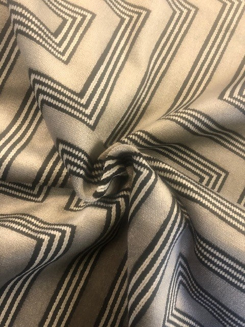 Flame Retardant Cut Velvet Black & ivory striped block on pale grey Upholstery Fabric