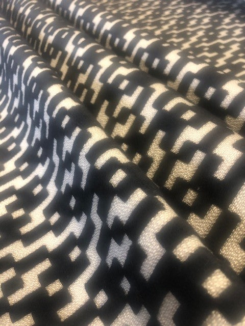 Flame Retardant Cut Velvet Black Geometric Upholstery Fabric