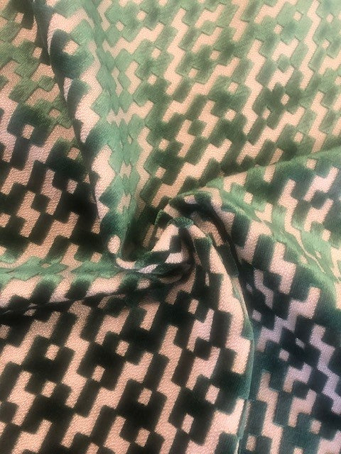 Flame Retardant Cut Velvet Green Geometric Upholstery Fabric