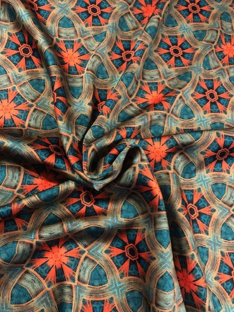 Orange & Emerald Geometric Design on Satin