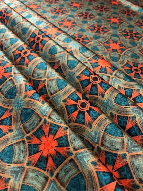 Orange & Emerald Geometric Design on Satin