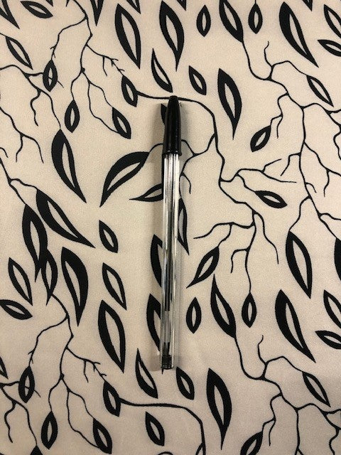 Black Leaf on Ivory Matt Satin