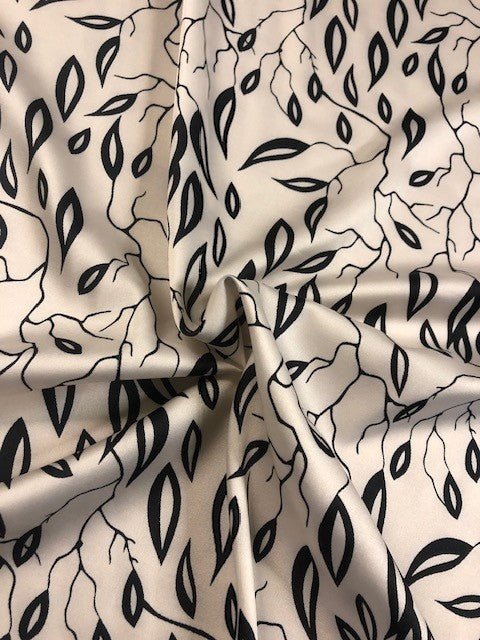 Black Leaf on Ivory Matt Satin