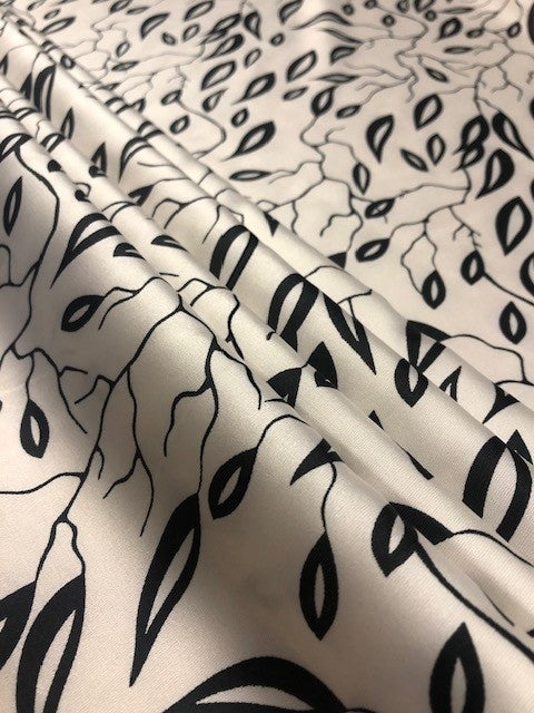 Black Leaf on Ivory Matt Satin