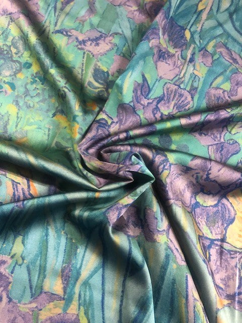 Iris Flower Print on Satin