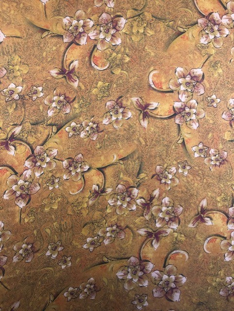 Chinoiserie Flower Print on Gold Satin