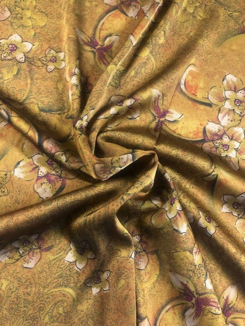 Chinoiserie Flower Print on Gold Satin