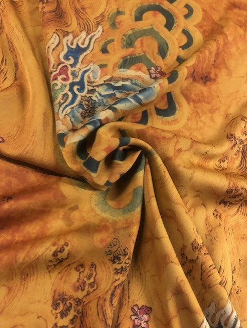 Oriental Style  Print on Gold Satin