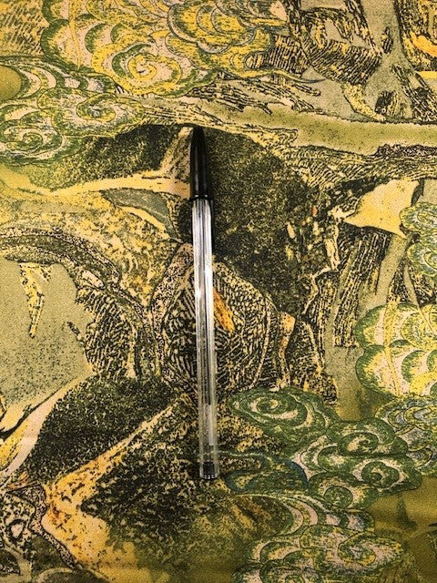 Abstract Green Chinoiserie Print on Green Satin