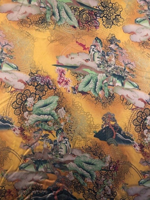 Chinoiserie Landscape on Yellow Gold Satin