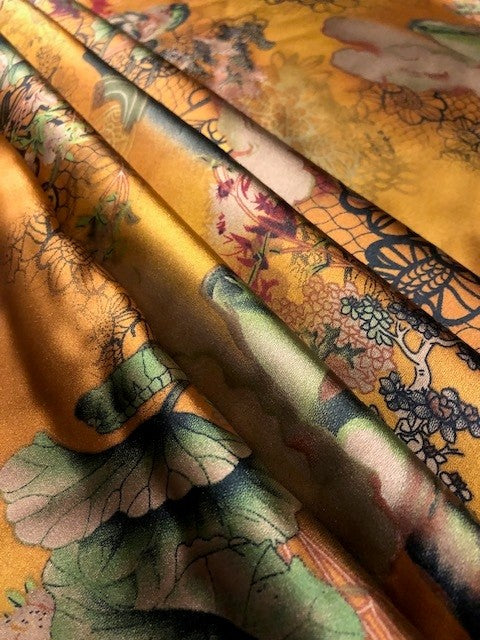 Chinoiserie Landscape on Yellow Gold Satin