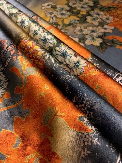 Chinoiserie Floral Print on Satin