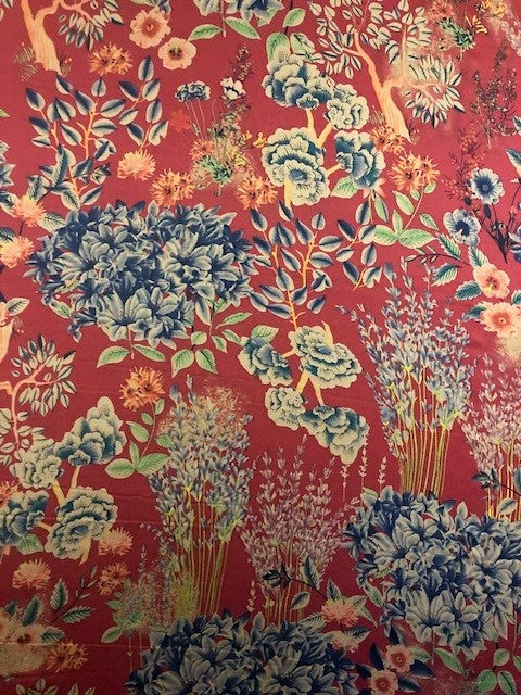 Floral Print on Red Satin