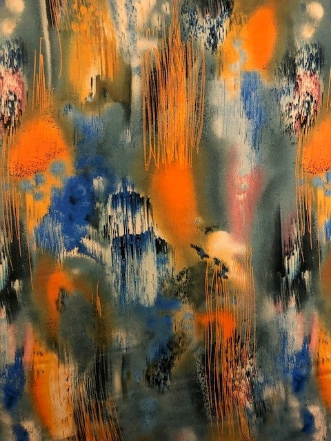 Abstract Orange & Blue Paint Effect on Satin