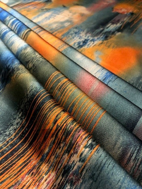 Abstract Orange & Blue Paint Effect on Satin