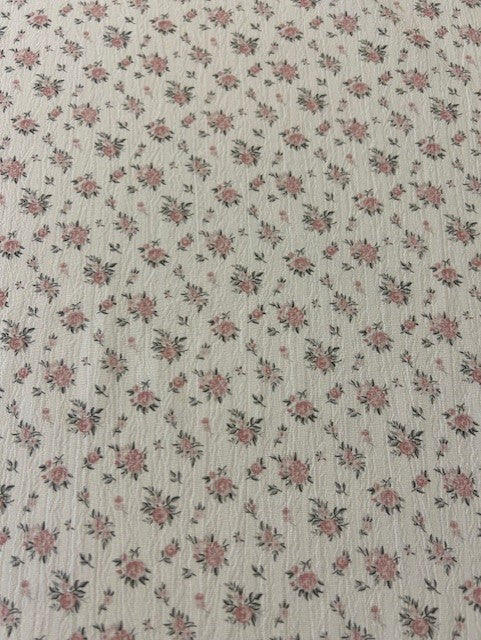 Pink & Grey Ditsy Floral Crinkle Polyester Fabric – Lightweight Fashion