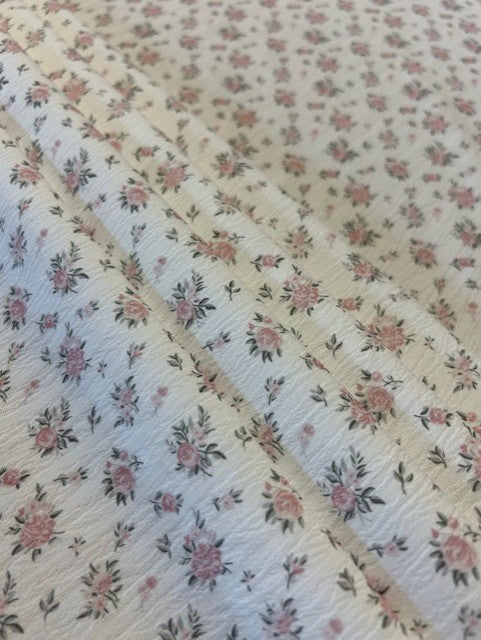 Pink & Grey Ditsy Floral Crinkle Polyester Fabric – Lightweight Fashion