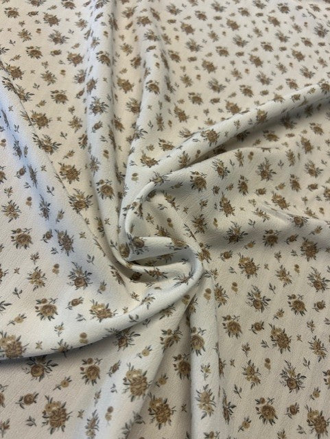 Mustard & Grey Ditsy Floral Crinkle Polyester Fabric – Lightweight Fashion