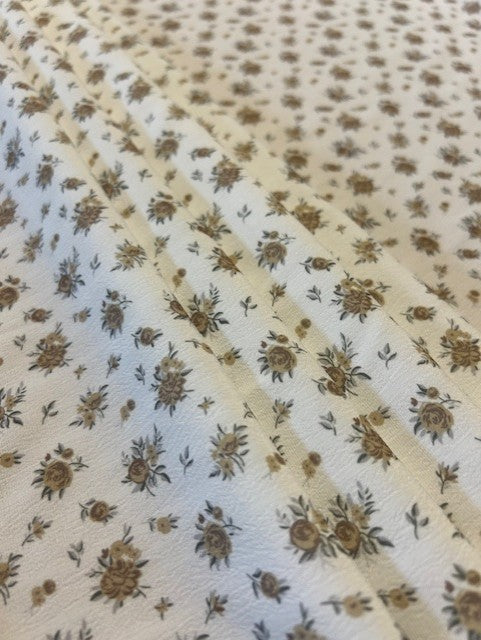 Mustard & Grey Ditsy Floral Crinkle Polyester Fabric – Lightweight Fashion