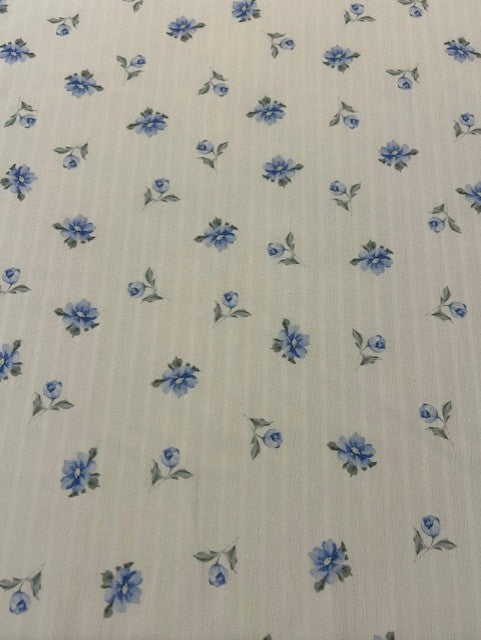 Blue & Pale Green Floral Crinkle Polyester Fabric – Ivory Base