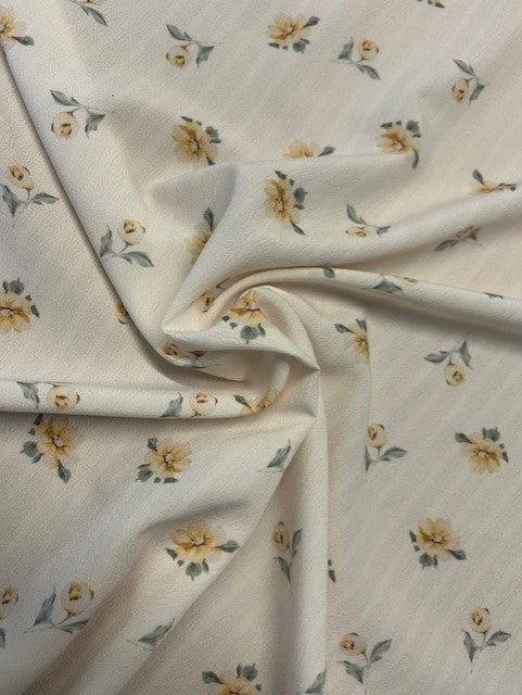 Lemon & Grey Floral Polyester Fabric – Cream Crinkle Base