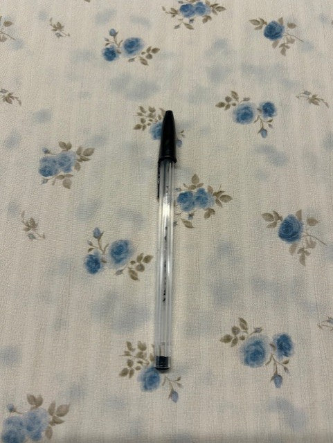 Blue & Taupe Floral Polyester Fabric – Ivory Crinkle Base