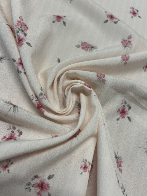 Dusty Rose & Taupe Floral Polyester Fabric – Champagne Crinkle Base