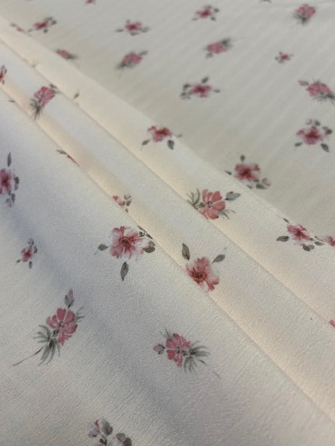 Dusty Rose & Taupe Floral Polyester Fabric – Champagne Crinkle Base