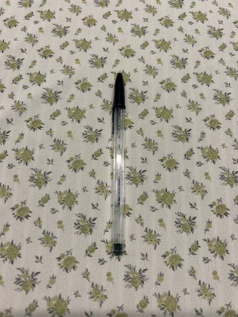 Pistachio & Grey Ditsy Floral Polyester Fabric – Ivory Crinkle Base