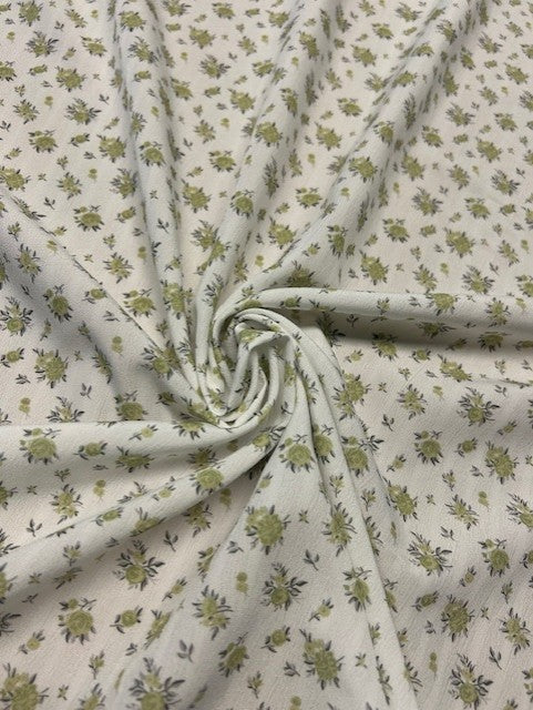 Pistachio & Grey Ditsy Floral Polyester Fabric – Ivory Crinkle Base