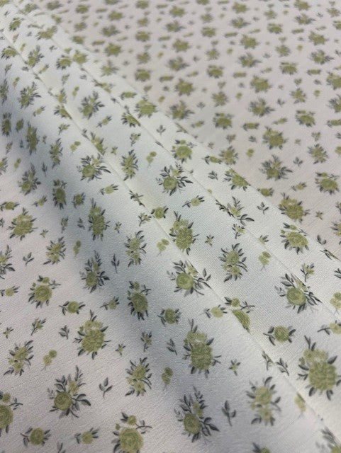 Pistachio & Grey Ditsy Floral Polyester Fabric – Ivory Crinkle Base