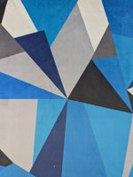 Blue Triangle And Diamond Abstract Velvet With Fire Resistant Finish