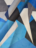 Blue Triangle And Diamond Abstract Velvet With Fire Resistant Finish