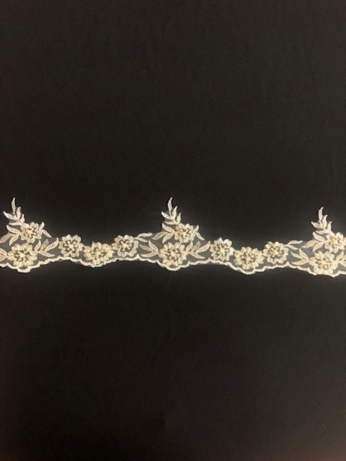 Ivory Lace Like Edging With Pearls & Beading. 8cm Maximum Width