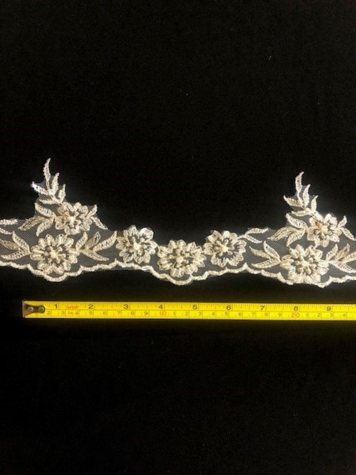 Ivory Lace Like Edging With Pearls & Beading. 8cm Maximum Width