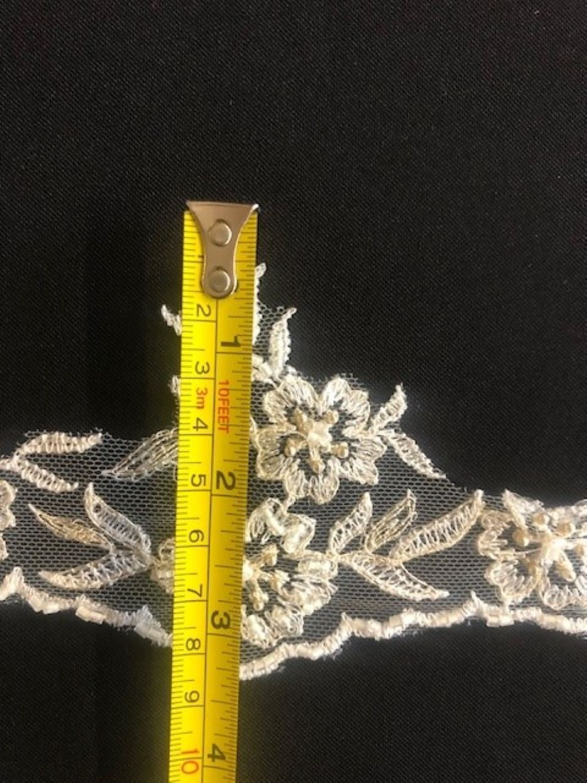 Ivory Lace Like Edging With Pearls & Beading. 8cm Maximum Width