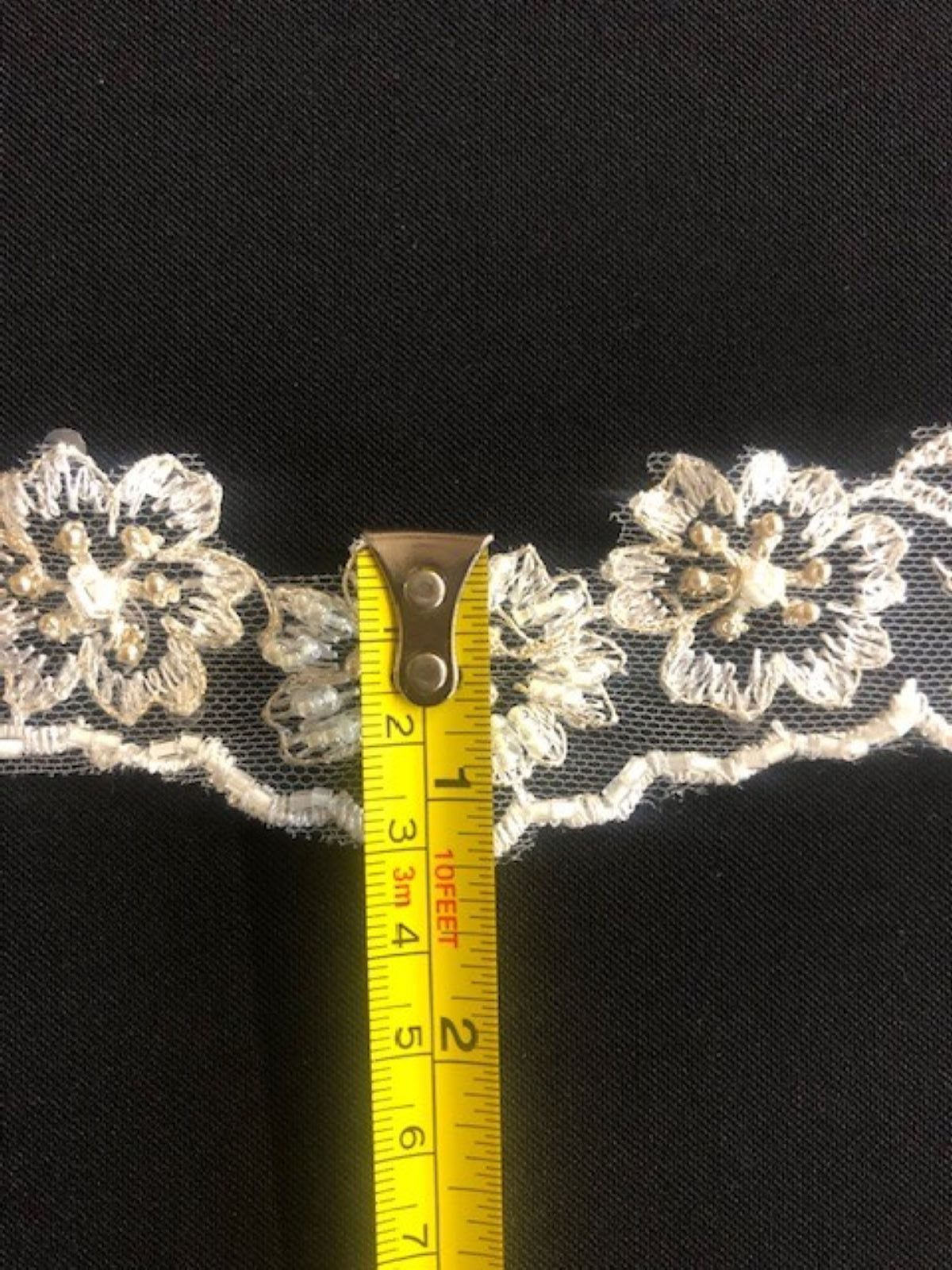 Ivory Lace Like Edging With Pearls & Beading. 8cm Maximum Width
