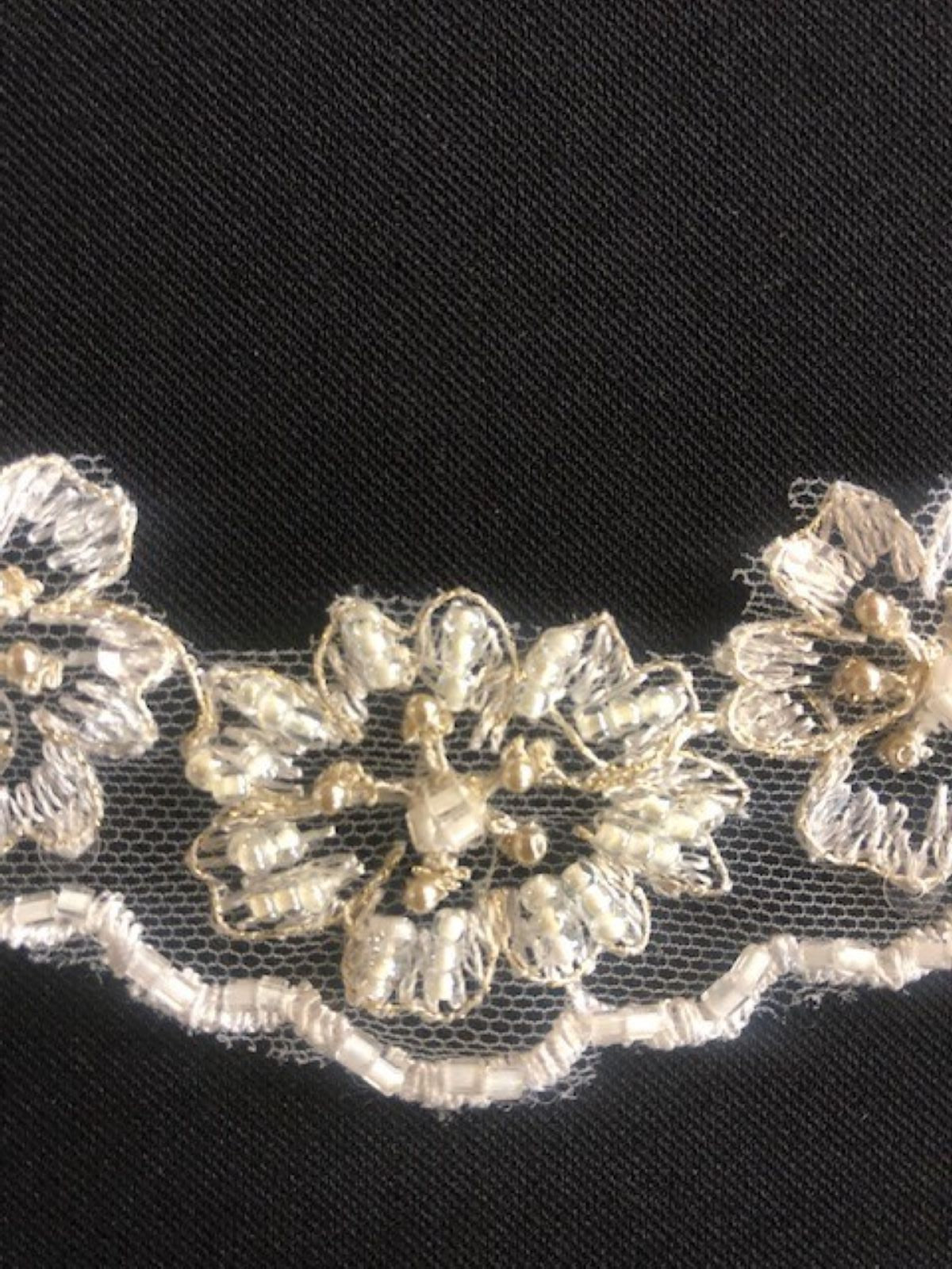 Ivory Lace Like Edging With Pearls & Beading. 8cm Maximum Width