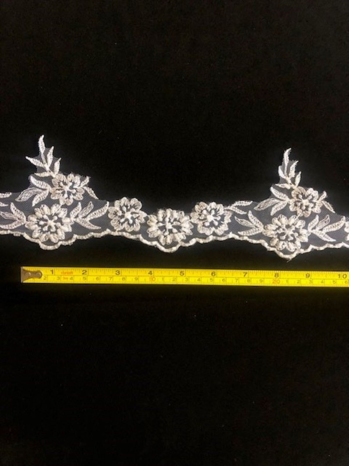 White Lace Like Edging With Pearls & Beading. 8cm Maximum Width