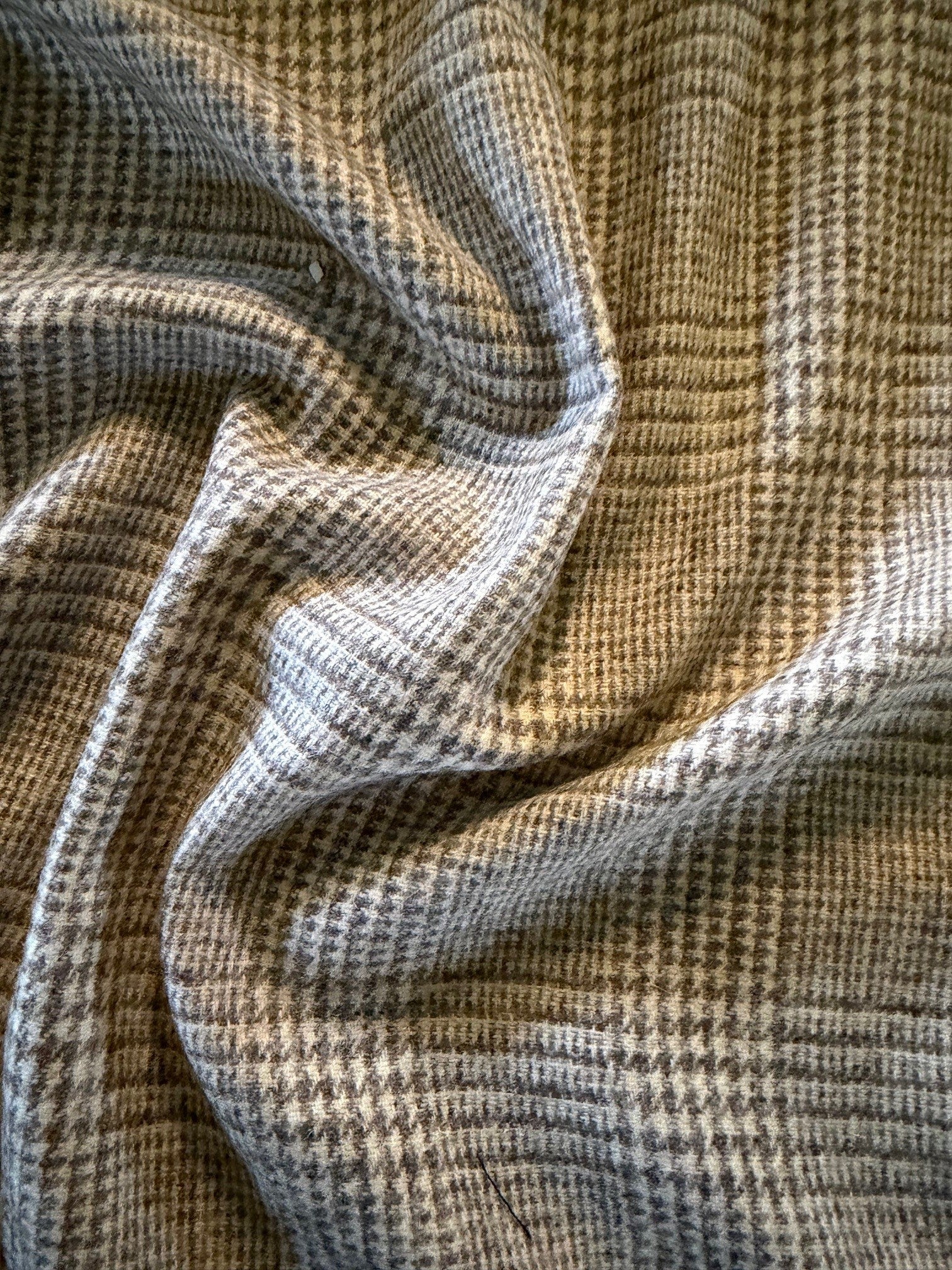 100% Wool Plaid Fabric – Beige & Brown – 140cm Wide