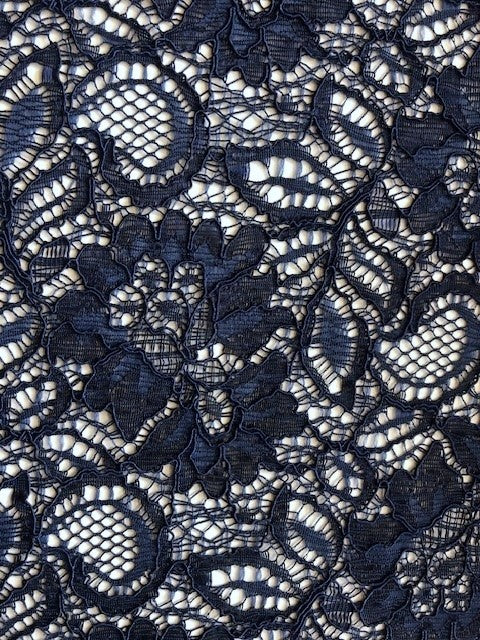 French Navy Corded Lace with Scalloped Edge